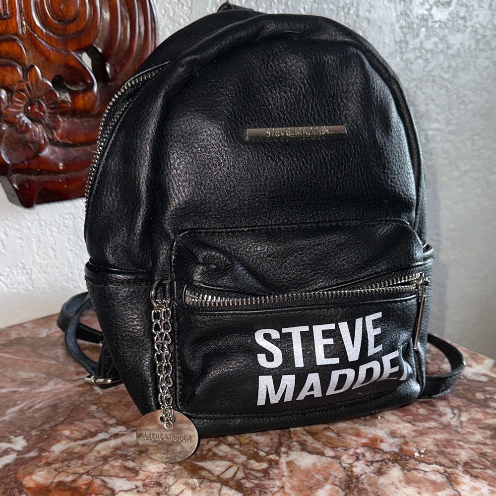 Steve Madden Black Leather Mini Backpack